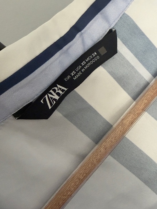 ZARA Blue & White Striped Tie Front Blouse | Satin Silky Wrap Top | Coastal | XS - Picture 8 of 8